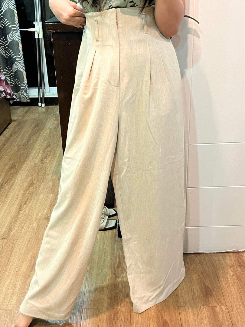 NINE WEST WIDE LEG TROUSER KHAKI LARGE ON TAG Women s Fashion