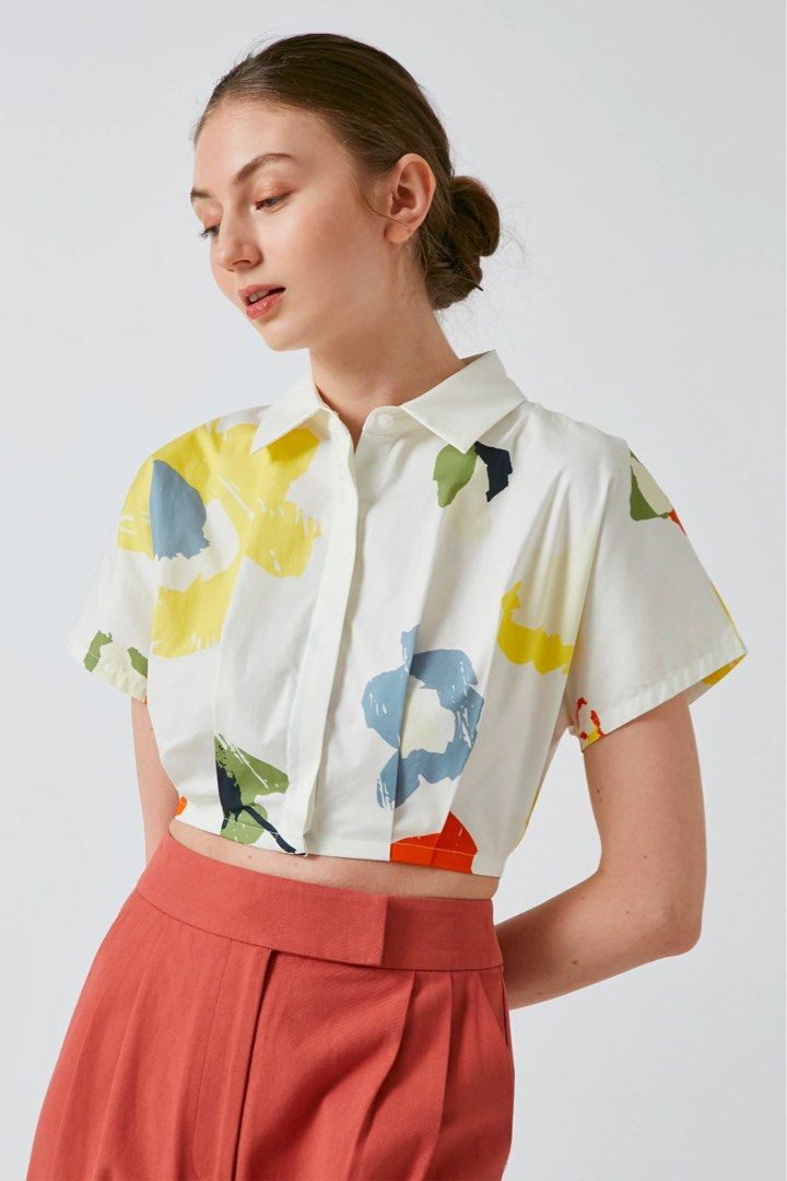 Cotton Pleated Cropped Shirt