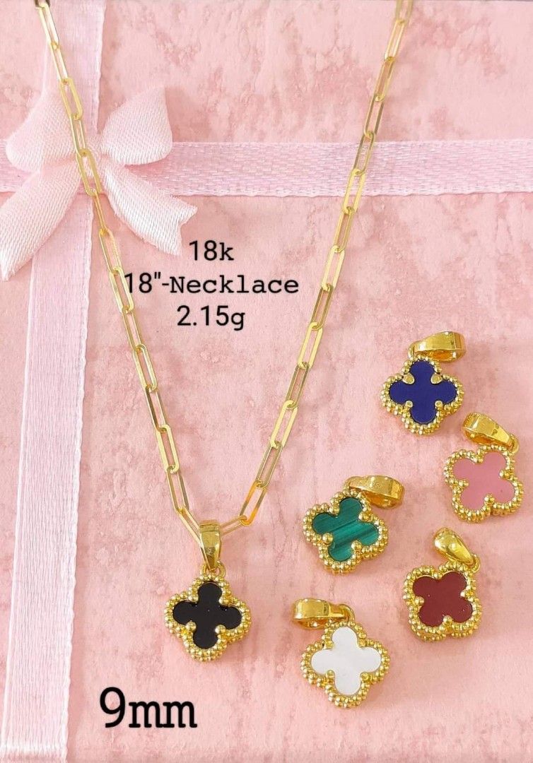 Au750 Saudi gold clover/pearl necklace5-7mm - evacuatorservice.ge