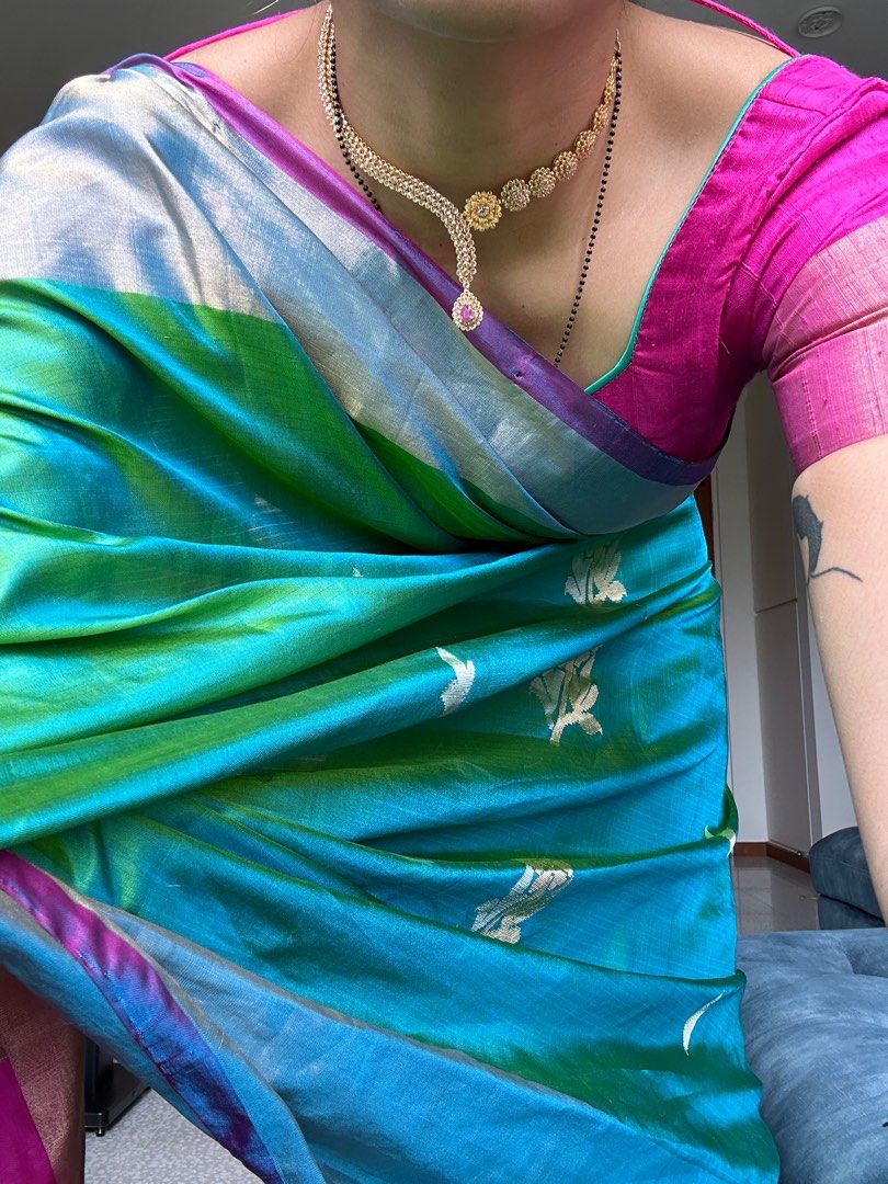 Cotton Silk Saree - Green x Pink