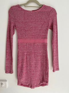 Pink knit ribbed mini dress long sleeve Size 8