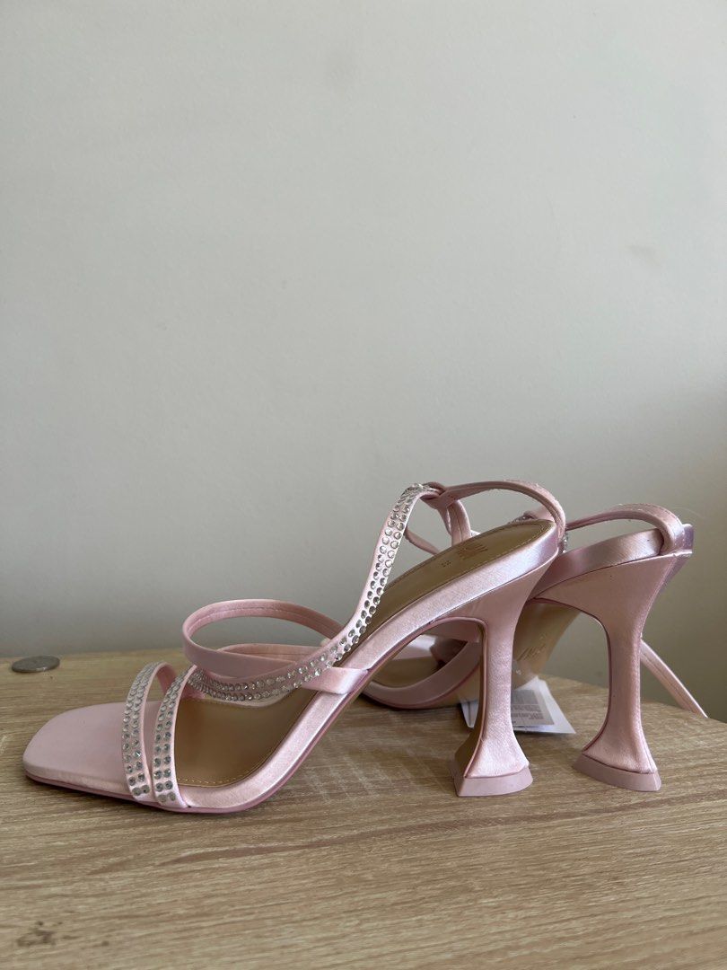 Pink satin lace up heels online