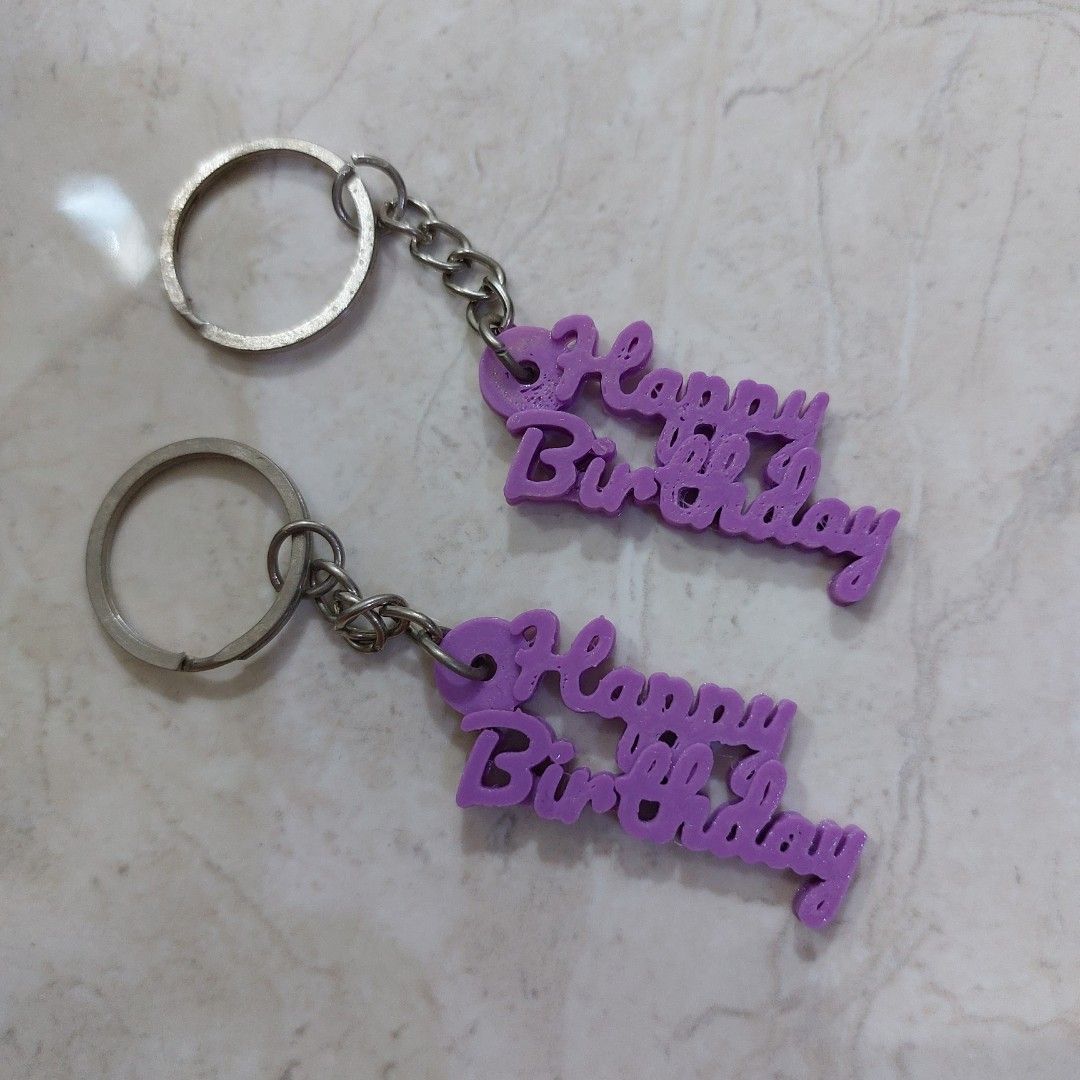 Purple Happy Birthday Keychain, Hobbies & Toys, Stationery & Craft