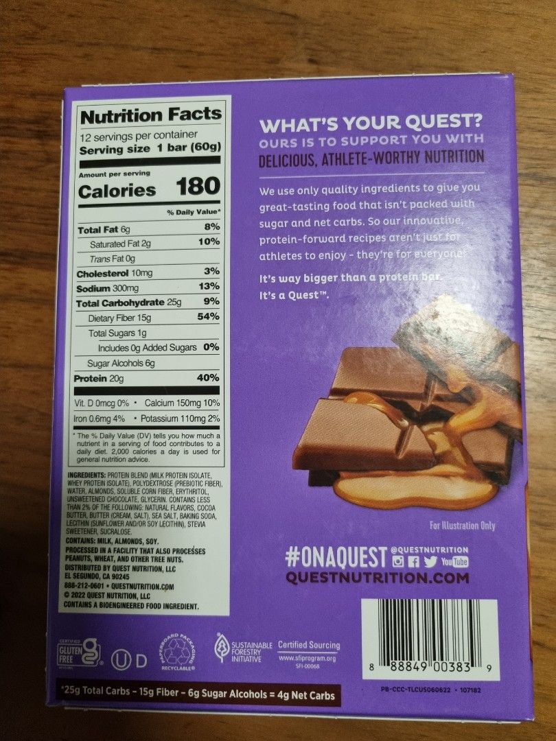 Quest Bar Caramel Chocolate Chunk, Health & Nutrition, Health