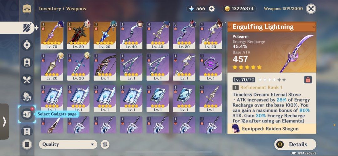 AR. 45 | Raiden Shogun with Engulfing Lightning Genshin Impact Account ...