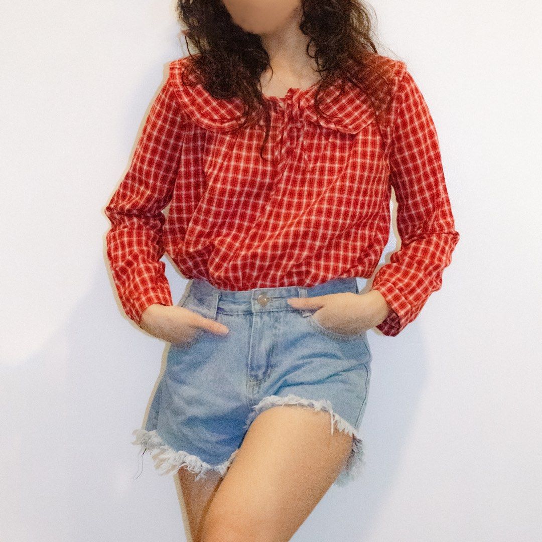 Mary Red Plaid Top