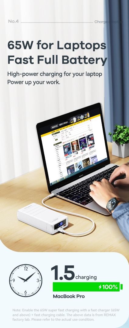REMAX 40000mAh RPP-310 Dinba Series 65W PD + QC Fast Charging Laptop ...