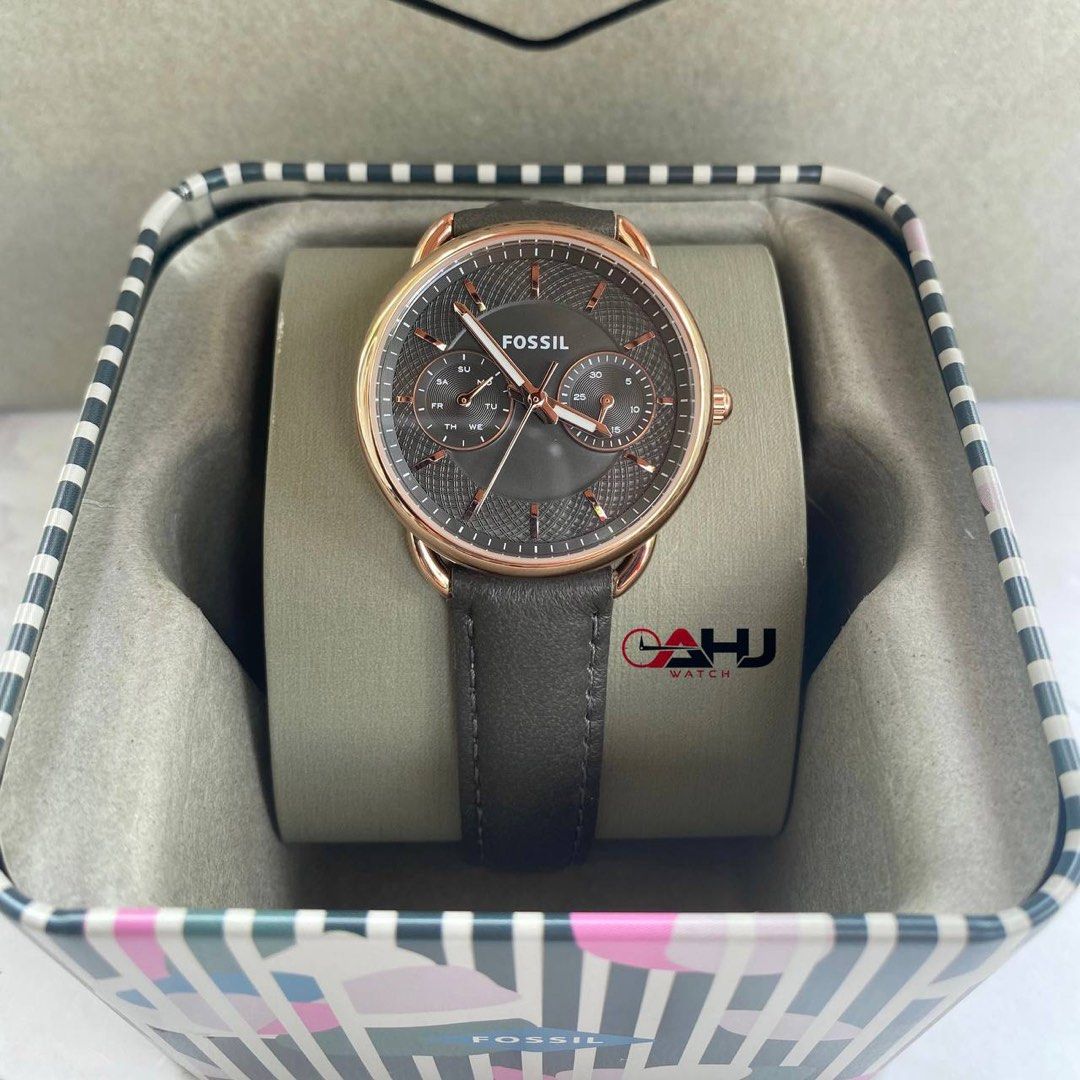 RESTOCK ORIGINAL FOSSIL TAILOR GRAY DIAL DARK GRAY LEATHER LADIES WATCH ES3913