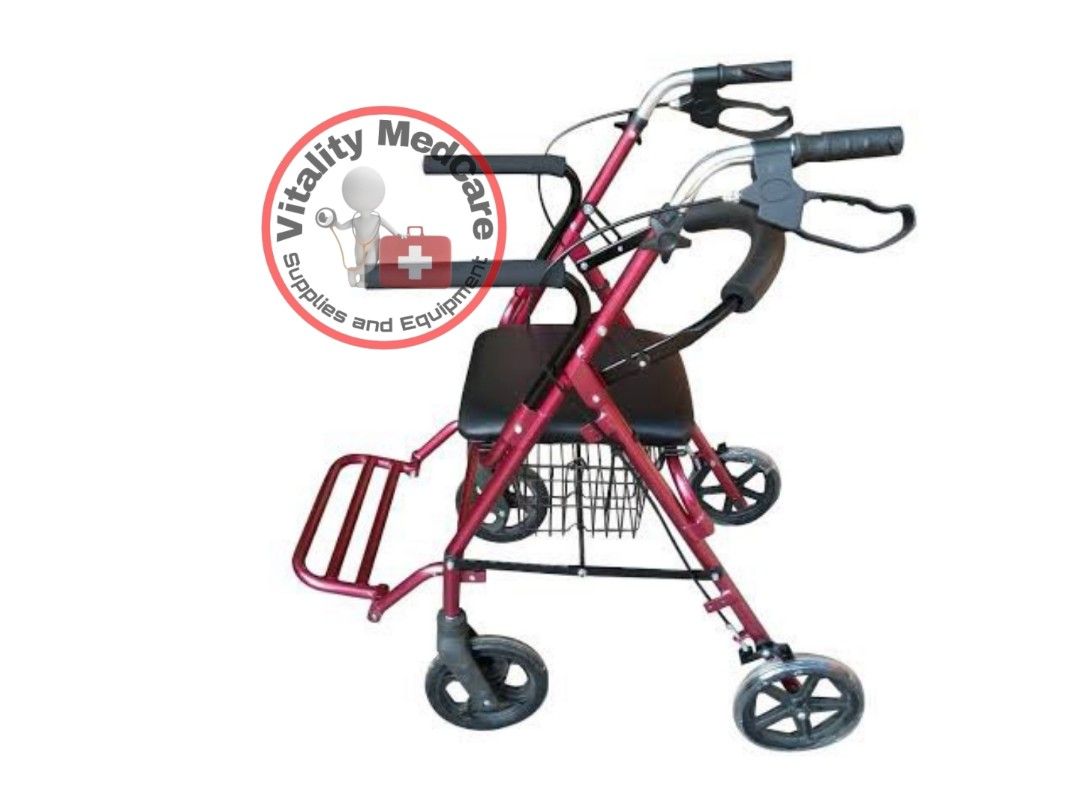 ROLLATOR WITH FOOT REST I ROLLATOR WALKER I ADJUSTABLE (Category: Medical Supplies & Tools) located in Manila. Submitted by vitalitymedcare.se (Listing ID 1251477512, Image 1). Description: ROLLATOR WITH FOOT REST I ROLLATOR WALKER I ADJUSTABLE A rollator is sometimes called a "wheeled walker" but is different from a 2-wheeled walker. It consists of a frame with three or four large wheels, handlebars, and a built-in seat. It is mainly used for pa