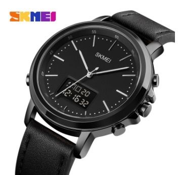 Men's digital watch with leather strap outlet