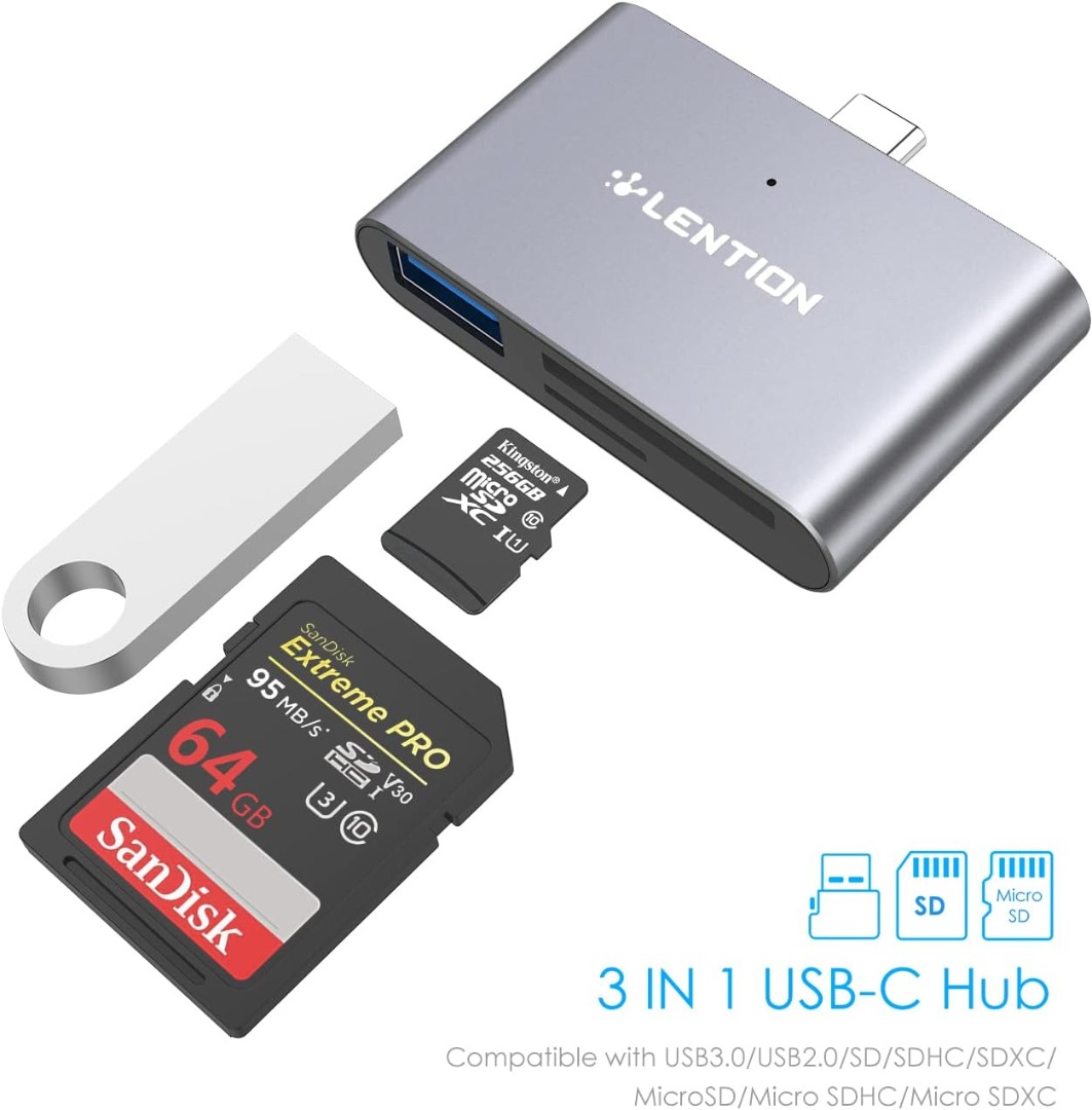 LENTION USB C to USB 3.0 + SD/Micro SD Card Readers - Compatible with  Macbook Pro, Computers & Tech, Parts & Accessories, Cables & Adaptors on  Carousell