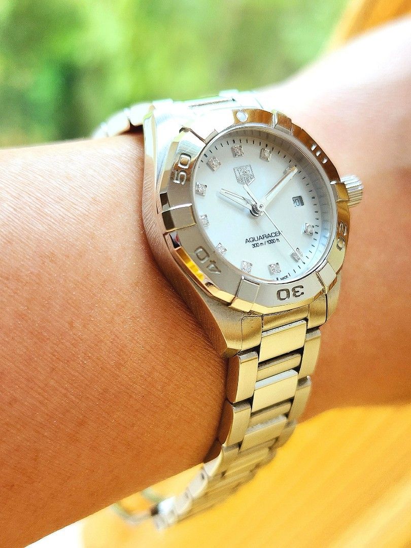 Tag Heuer Aquaracer Diamonds White Dial Two Tone Steel Strap Watch for Women - WAY131H.BA0914
