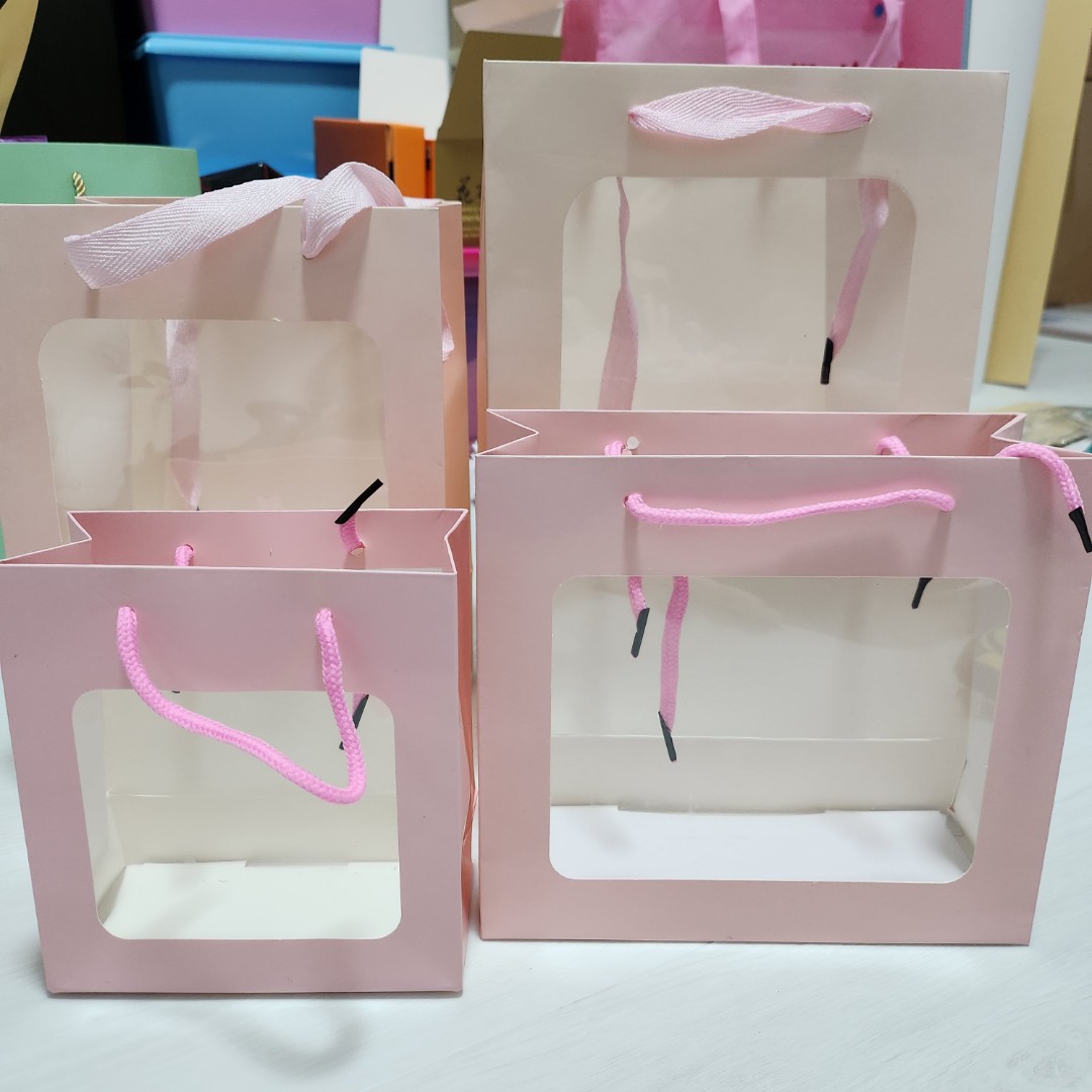 100 Pack 8x4.75x10 Inch Medium Kraft Bags With Handles Bulk, Pink Paper Bag  | Fruugo FR