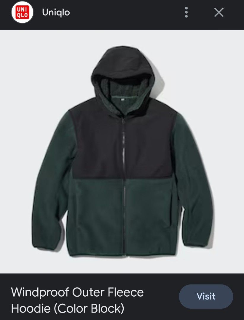 Uniqlo colour block windproof outer fleece hoodie