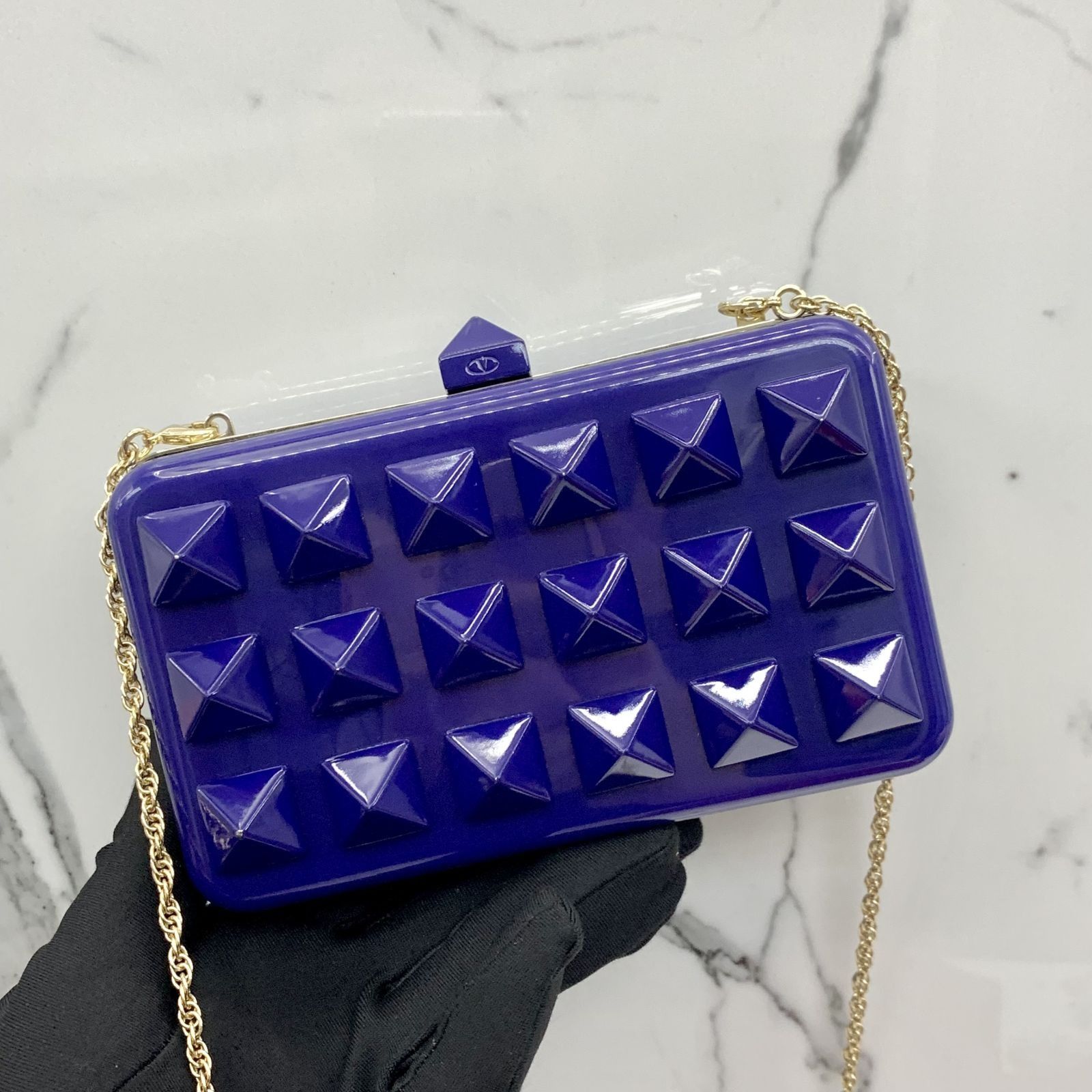 VALENTINO BLUE PVC GARAVANI ROCKSTUDS CHAIN SHOULDER BAG 237025708