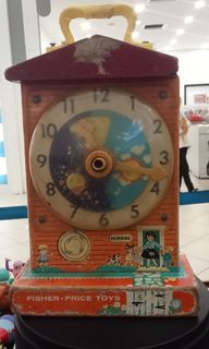 Vintage 1960's Fisher Price WOOD Teaching Clock Music Box