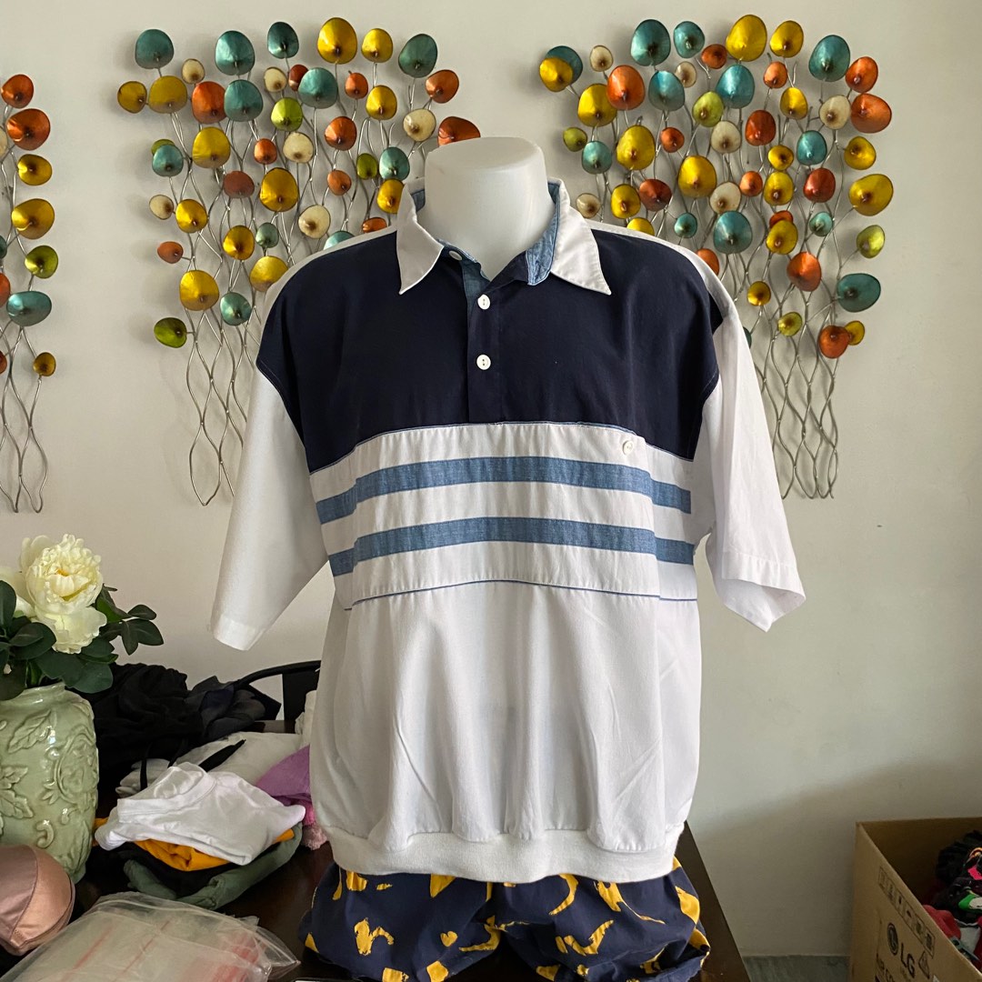 Vintage Cuban polo shirt Navy White color on Carousell