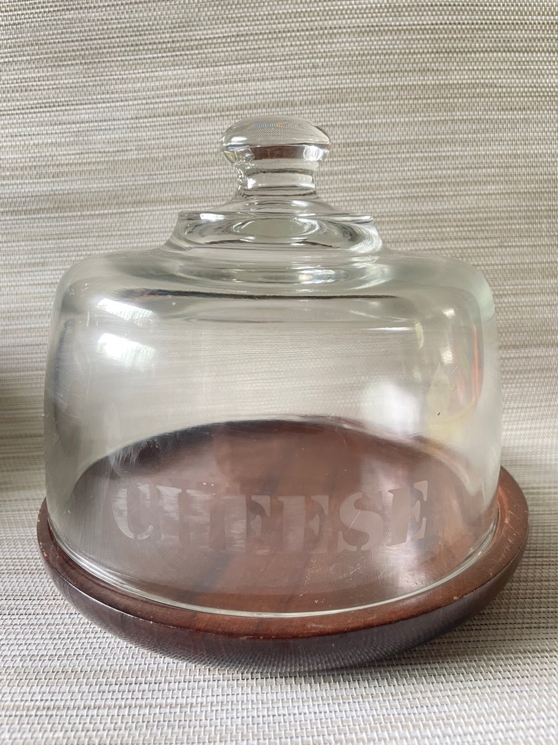 Vintage Wooden Charcuterie Glass Cheese Dome Serving Tray on Carousell