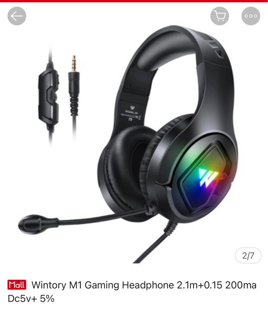 Wintory M1 RGB gaming headset w/mic (Category: Headphones & Headsets) located in Quezon City. Submitted by upinmyattic (Listing ID 1251580669, Image 1). Description: Actual price: 1800, selling for only 50% Complete with box and operating manual , with extra jacks for added audio adapter, with some minor peelings on the ear cushion seen on pics( doesn’t affect quality of sound) A= **PROFESSIONAL RGB HEADPHONE WITH MIC - High Fidelity - In-line Co