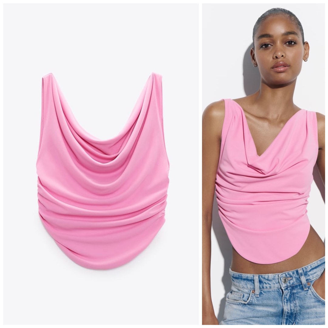 Zara DRAPED CORSET CROPPED TOP Pink on Carousell