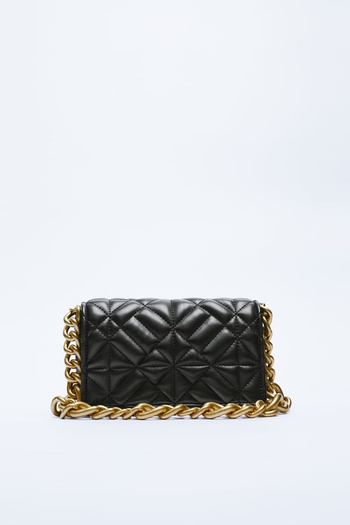 ZARA Quilted Shoulder Bag with Chain BLACK Women s Fashion