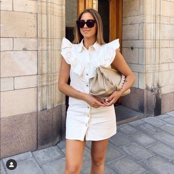 Zara white Denim dress Women s Fashion Dresses Sets Dresses on Carousell