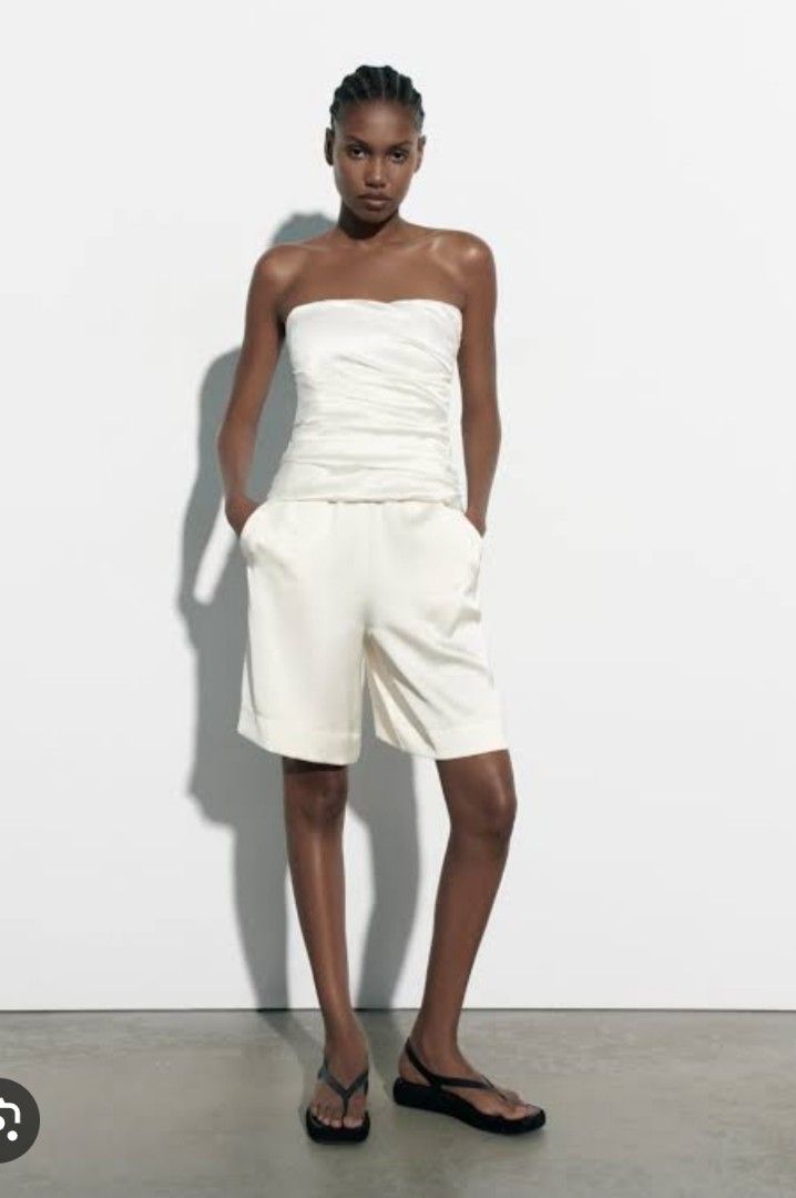 Zara white satin drapery corset top atasan kemben model korset
