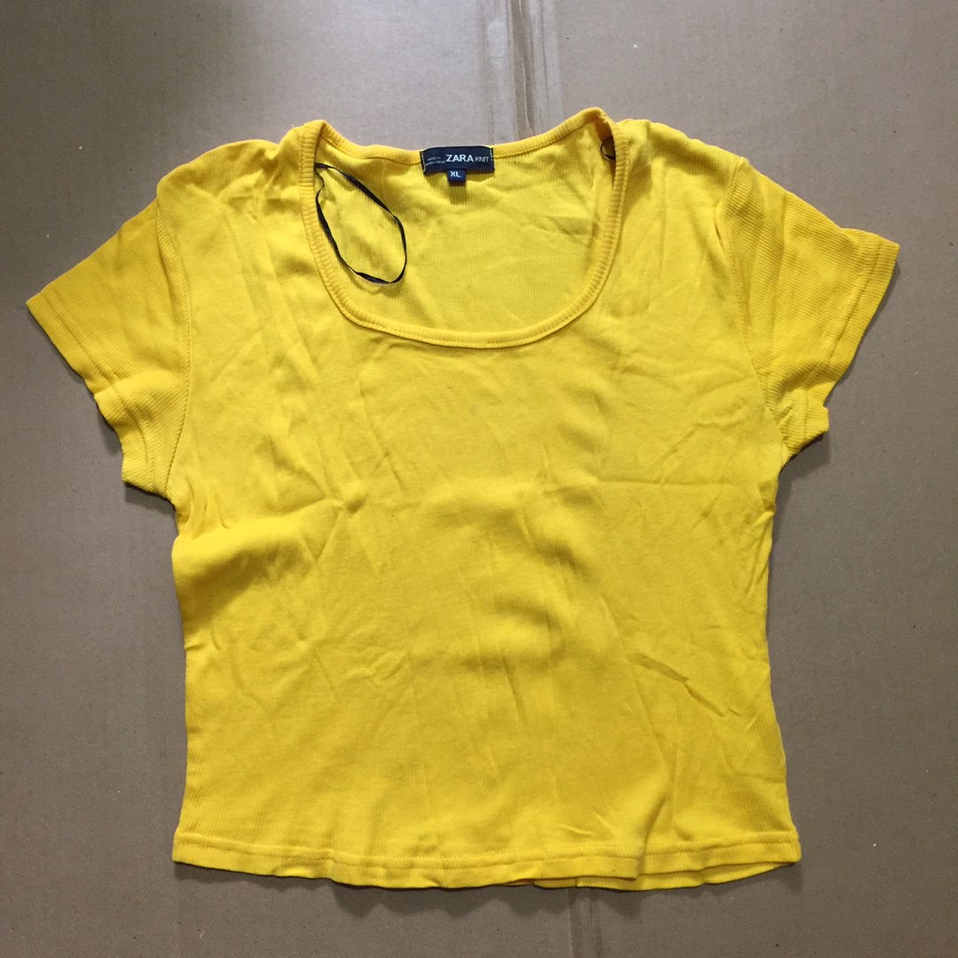 Zara Yellow Ribbed Crop Top (w/ when worn pic), Women's Fashion, Tops