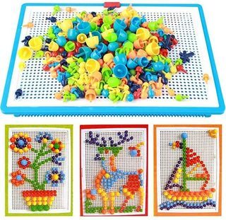 296 Pcs / Set Mushroom Nail Beads 3D Puzzle Children Toys / Kids DIY Educational Jigsaw Toys / Creative Perfect Gifts