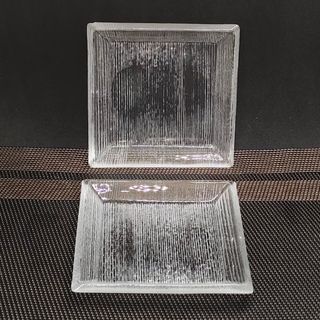 2pcs Hoya Crystal Clear Textured 4x4" Square Glass Sushi Dessert Plate Trinket Coaster Tray