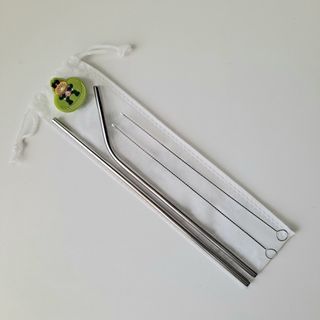 2x Stainless Steel Straws ☆ Brush ☆ Pouch ☆ Stopper