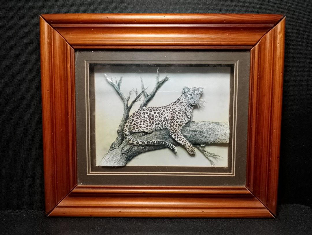3D art Leopard in the tree Wall Deco in Deep Window Frame on Carousell