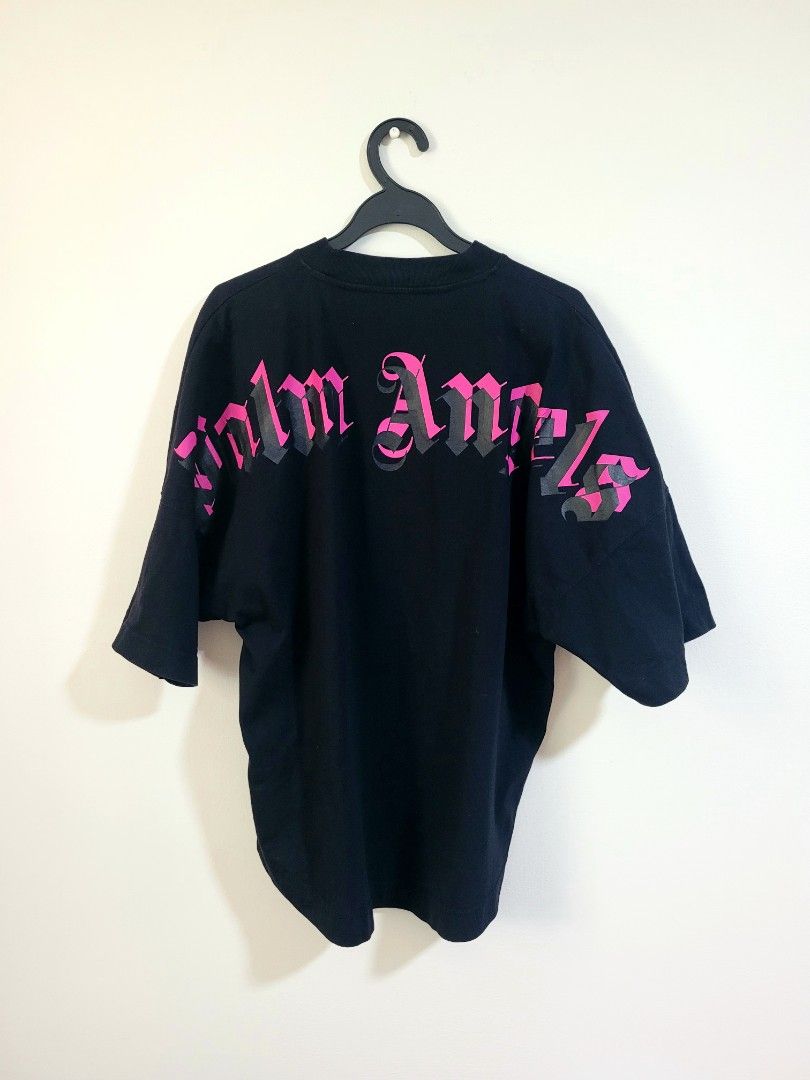 Palm Angels Classic Mock Neck Doubled Logo Tee Black Fuchsia