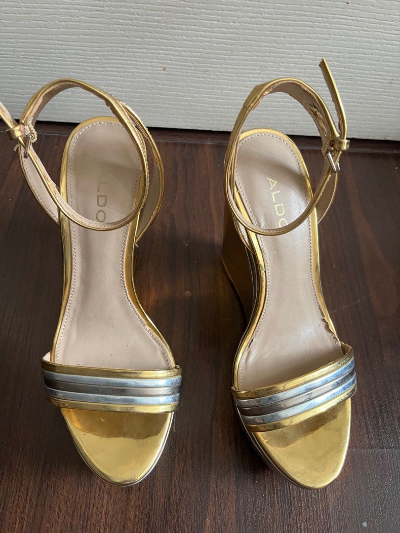 Aldo gold new arrivals platform sandals