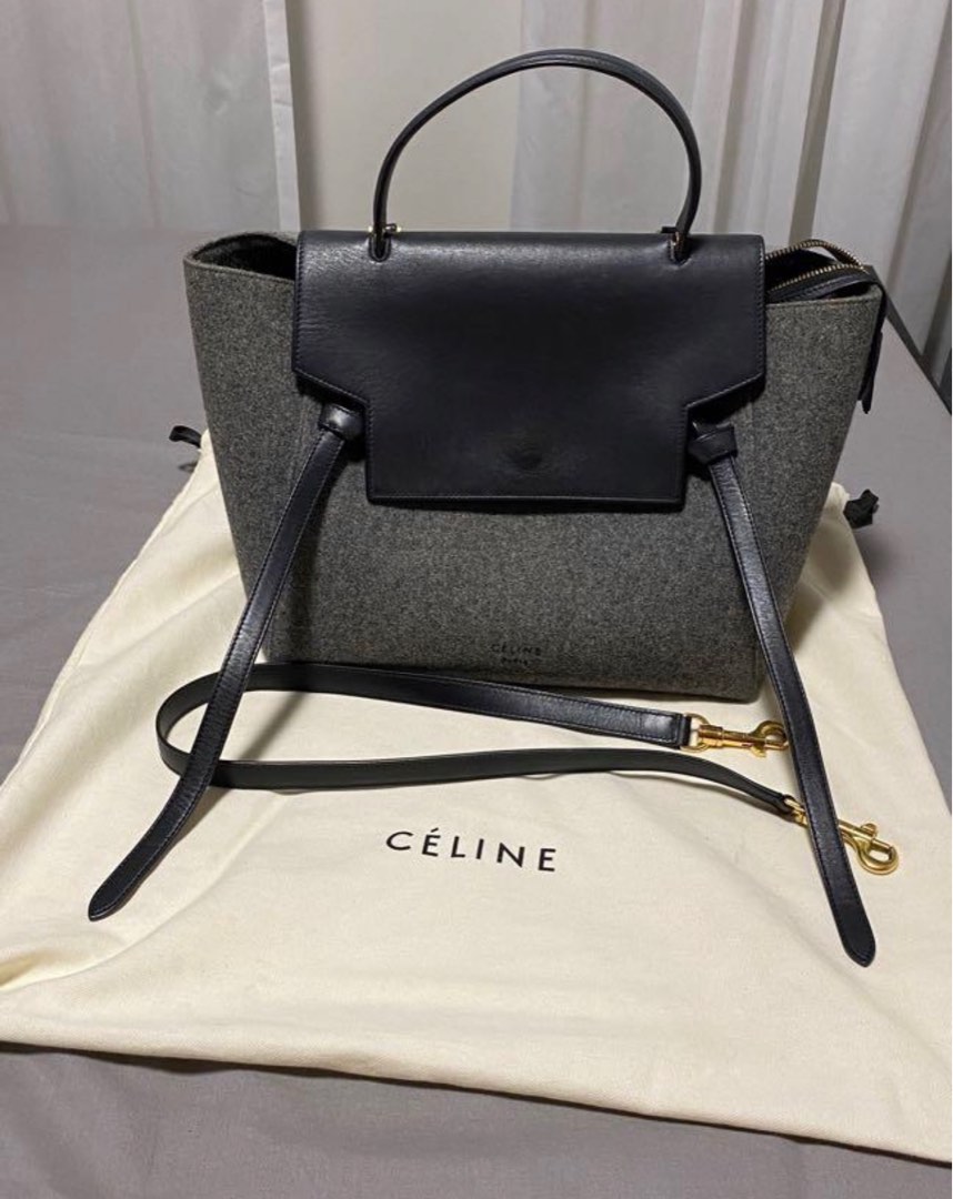 Authentic Celine Mini Belt in Grey Felt Black Leather Luxury Bags Wallets on Carousell