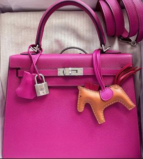 hermes mini kelly ii (stamp b) rose azalee epsom leather silver hardware,  with strap, dust cover & box