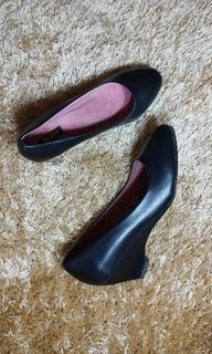 Genuine Leather Black Wedge Heels