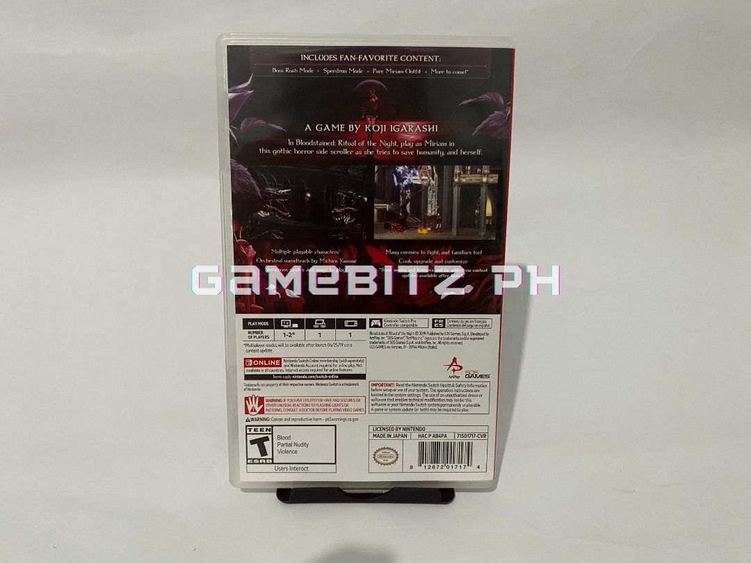 Bloodstained Nintendo Switch Lite Oled Game (Category: Nintendo) located in Tarlac. Submitted by gamebitzph (Listing ID 1251730309, Image 2). Description: Bloodstained for Nintendo Switch/Lite/Oled Pre-owned/Used The game cartridge has been tested and working location: Tarlac area shipping: J&T or LBC (payment first via gcash or bank account. buyer will shoulder the shipping fee) COD is also available Message us for any inquiries, more details, o