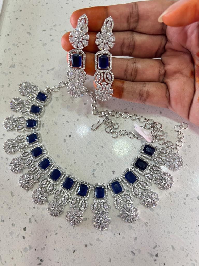 Blue sapphire necklace set Women s Fashion Jewelry Organisers