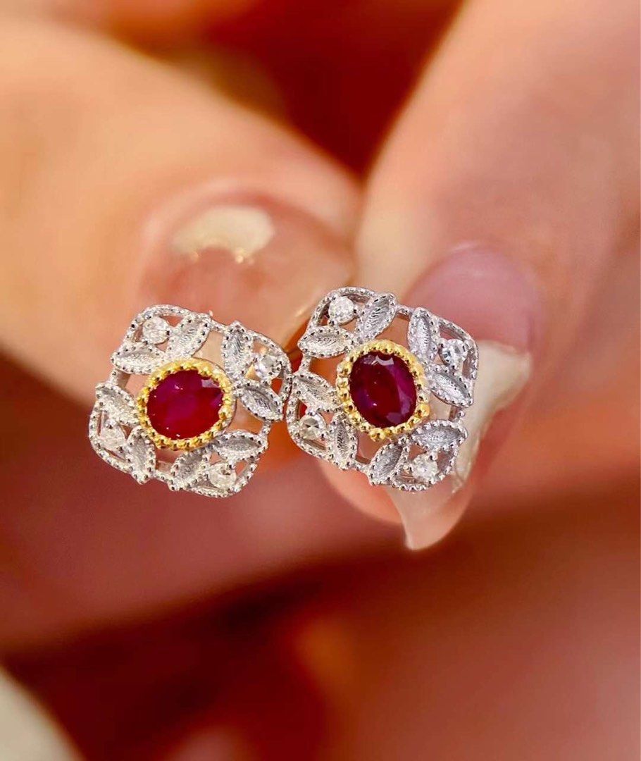 BN certified 18K 0.36 carat ruby diamond earring Women s Fashion