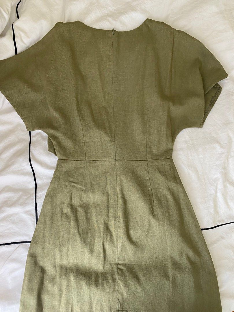 BNWT Princess Polly Kiss Land Tie Front Mini Dress Khaki