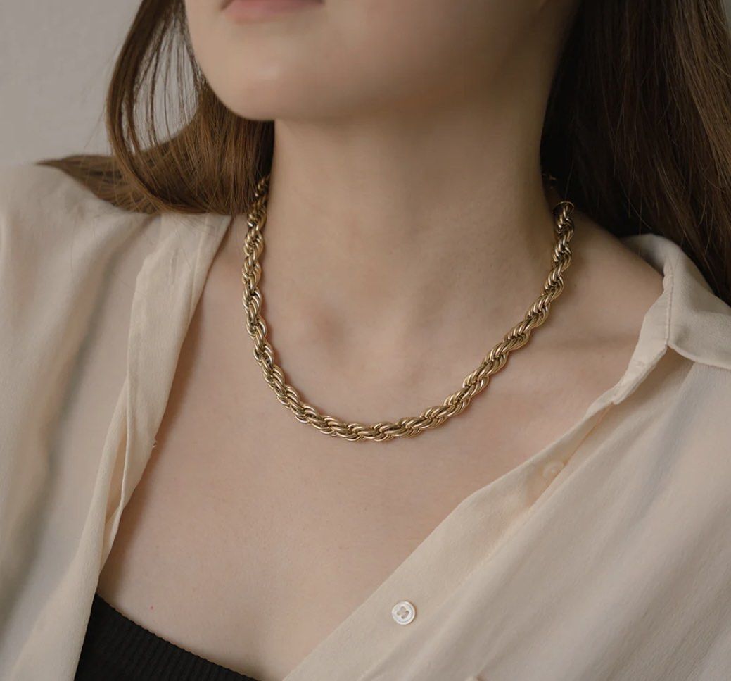 Bold Gold Rope Necklace in Stainless Steel Women s Fashion