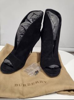 Burberry Buckle Detail Suede Peep-toe Ankle Boots in Black