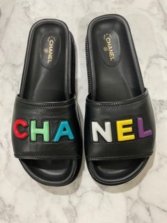 Chanel Logo Mule Sandal Ivory Leather