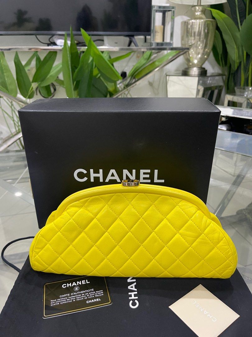 CHANEL Yellow Quilted lambakin Leather Timeless Clutch Bag