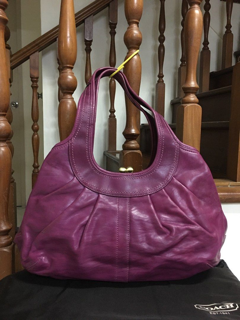 Purple leather coach purse discount