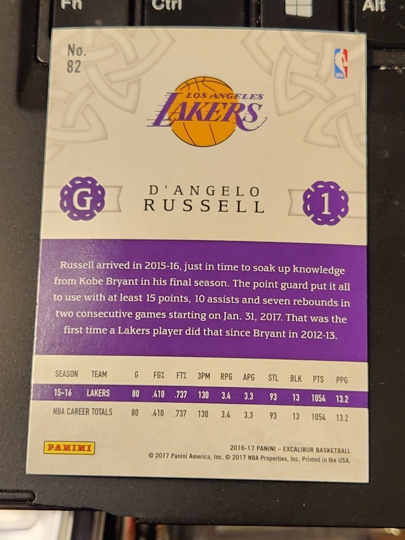 D'Angelo Russell 2016-17 Panini Excalibur 籃球卡NBA, 興趣及遊戲
