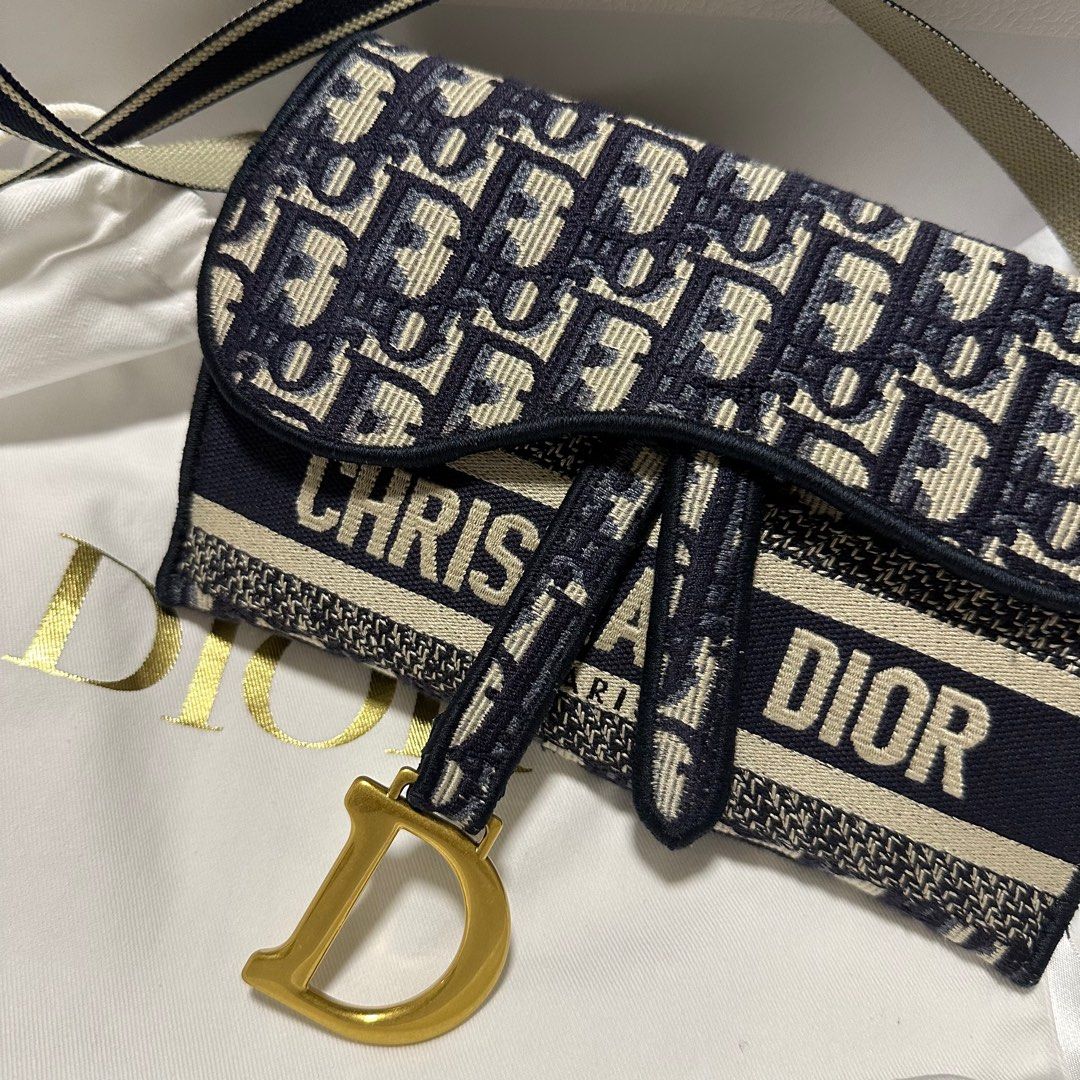 Dior Oblique Jacquard Saddle Pouch Beige and Black, Luxury, Bags & Wallets  on Carousell