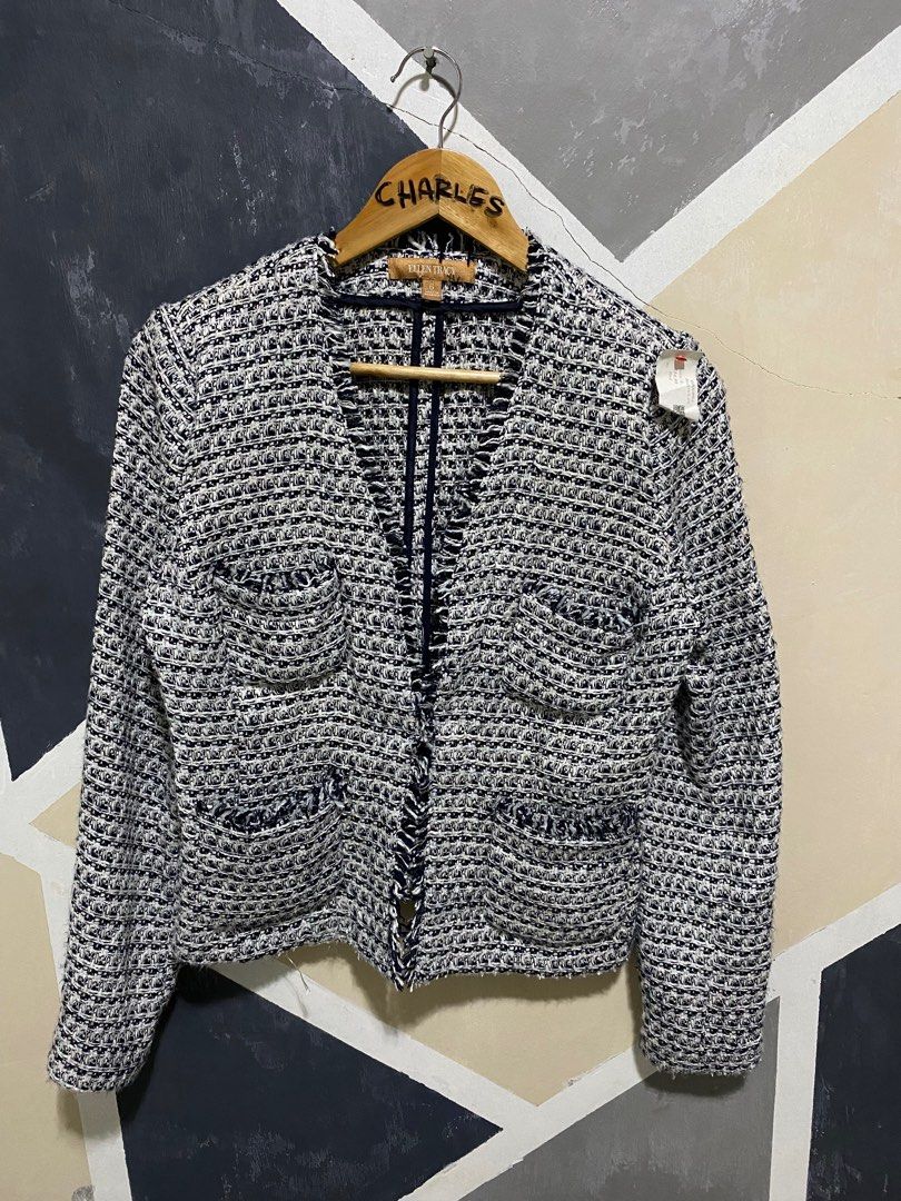 Ellen Tracy Tweed Blazer Top Women s Fashion Activewear on Carousell