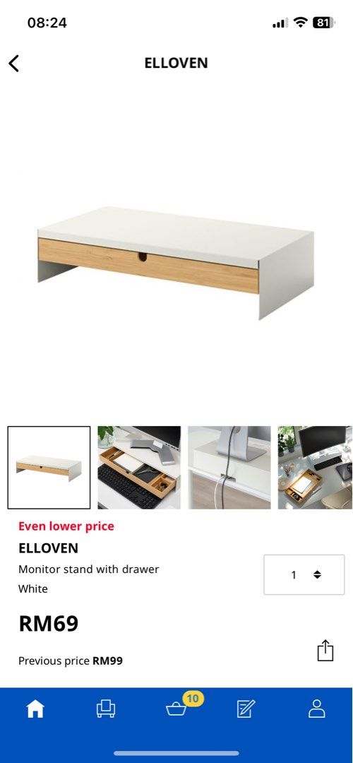 ELLOVEN Monitor stand with drawer, white - IKEA